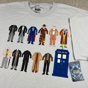 Doctor Who T Shirt Mens 2XL Gray Graphic Tee All Doctors Outfits TARDIS NEW